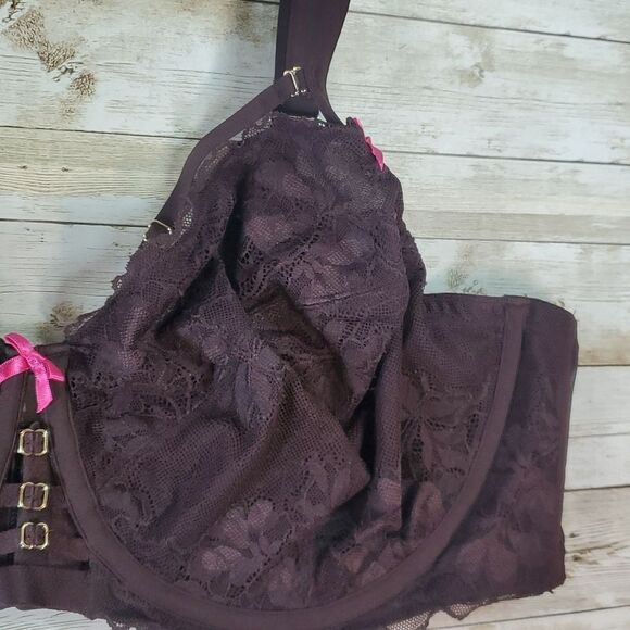 Cacique Chocolate Plum Unlined Curvy Balconette Bra Removable Straps 46DDD 46F - Picture 7 of 14